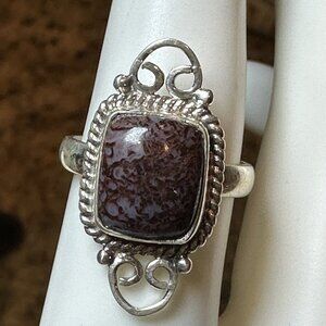 Ring Dinosaur Bone Cabochon Stone 925 Sterling Silver Women's Size 7.5 Jewelry‎